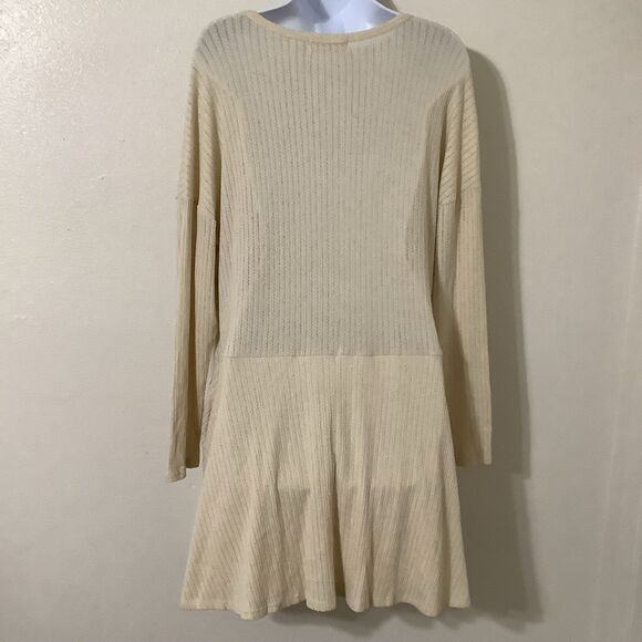 Lagenlook Cottagecore Casual Slouchy Waffle Knit Cream Button Detail Dress 1X - Picture 4 of 9